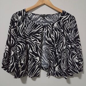 Intriguing Threads Zebra Print Bolero Shrug Black White Cropped Cardigan 14W